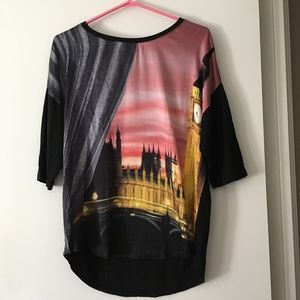 ULTRACHIC Milano Limited Edition London Skyline Print Silk Satin Front Top M / L